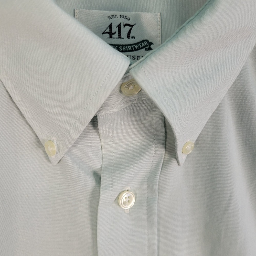 Vintage Van Heusen 417 Shirt Mens 17.5 32/33 Pinpoint Oxford Light Blue MADE USA - Picture 8 of 11